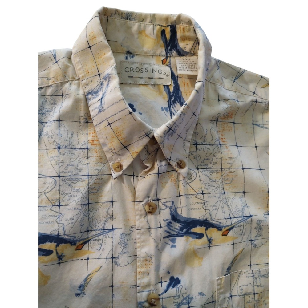 Crossings Button Up Shirt‎ Multicolor Fishing Marlins Map Nautical Mens Large